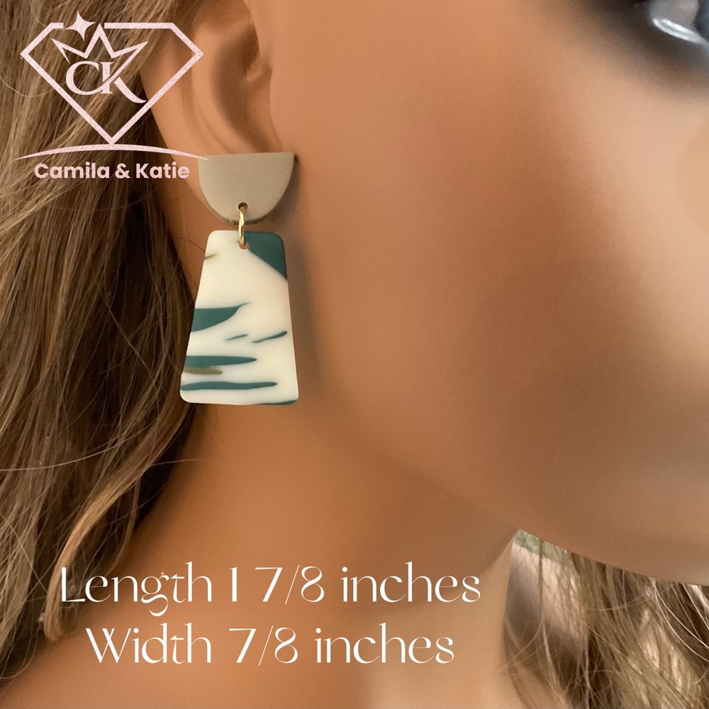 White and dark turquoise Clay Earrings
